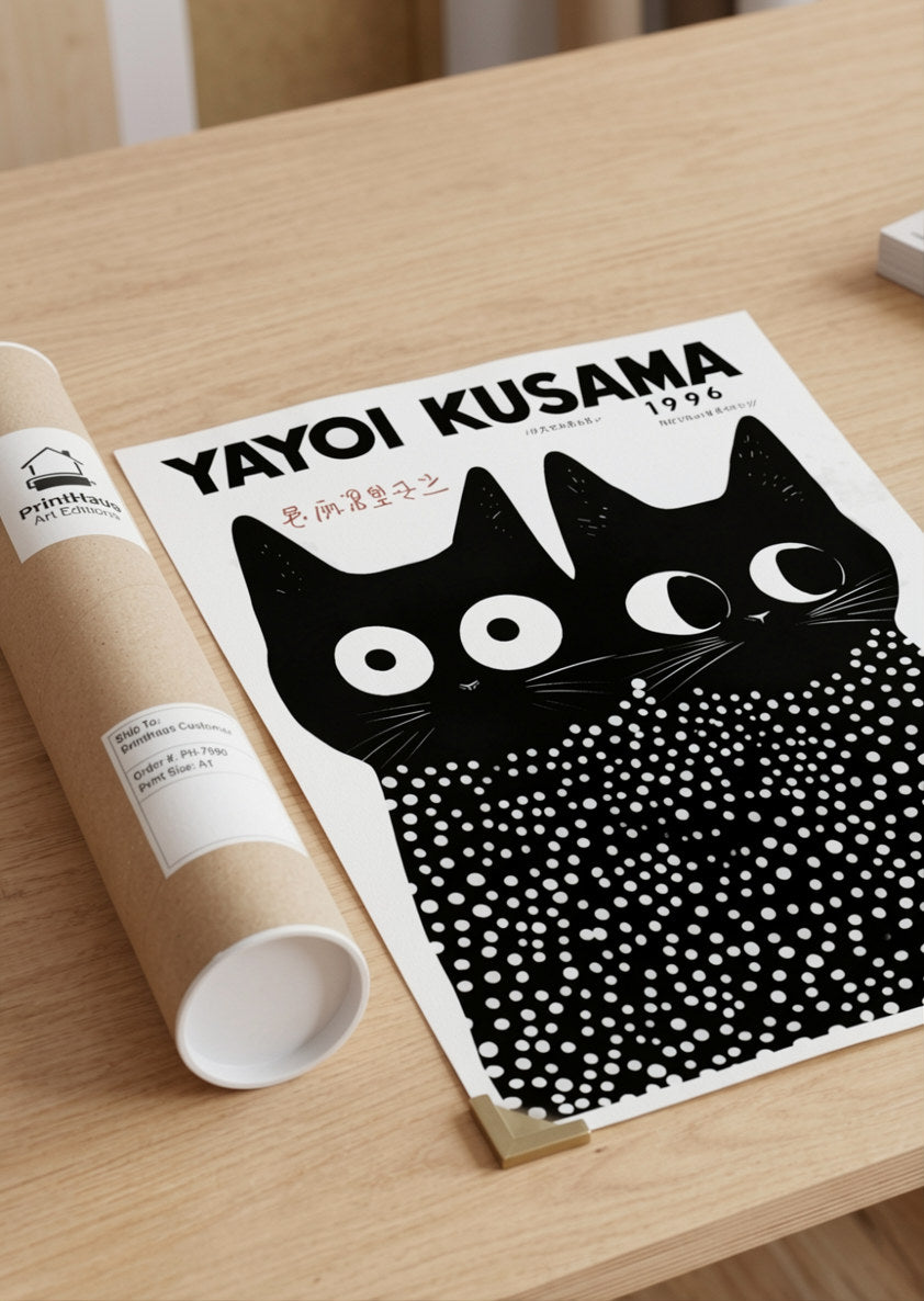 Póster de gato Yayoi Kusama (1996) – Decoración de pared con lunares
