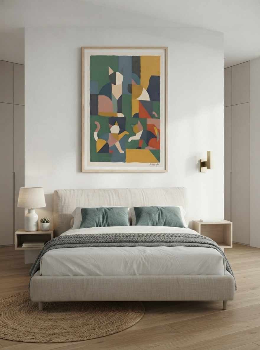 Póster acrílico de gato geométrico mid-century modern