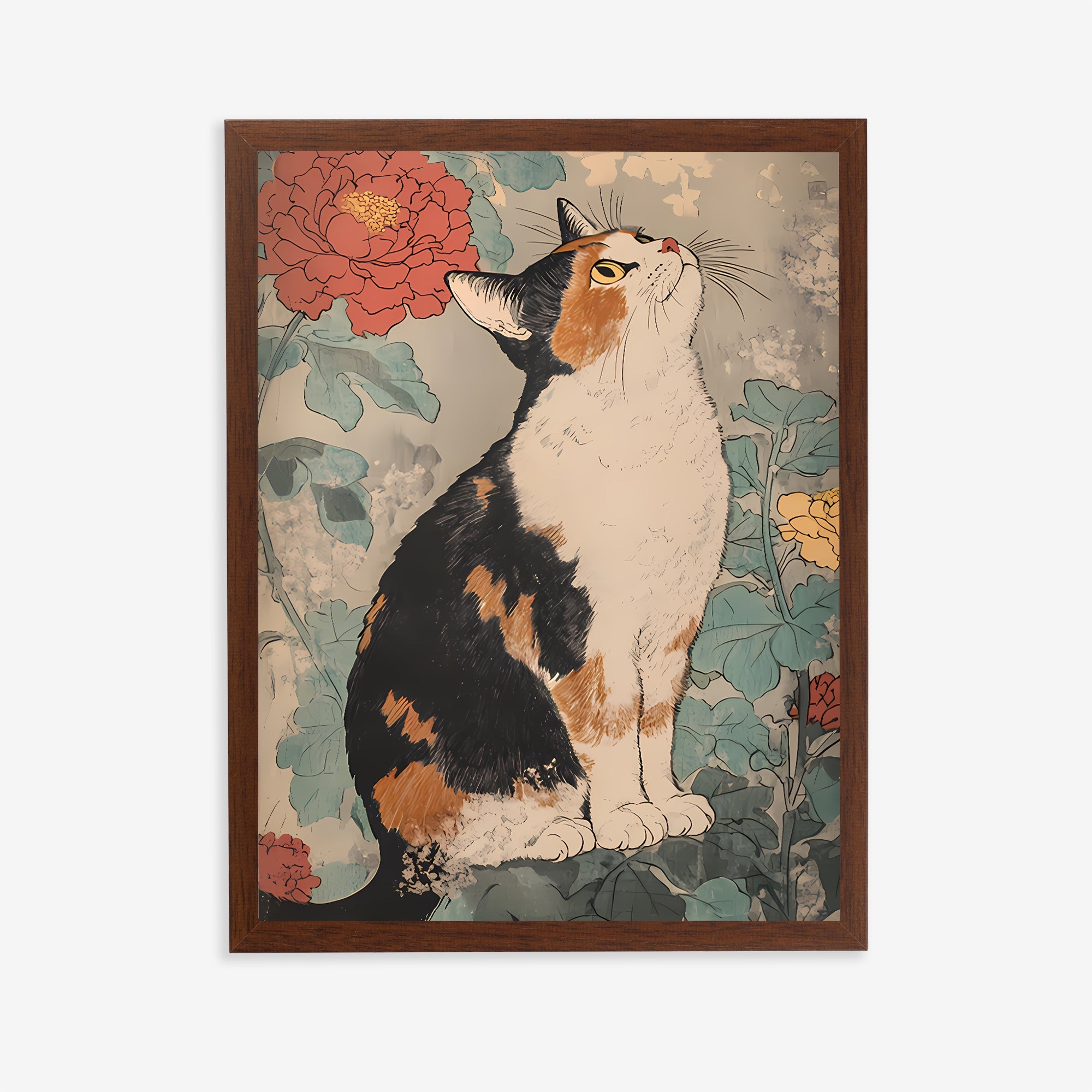 Lámina vintage japonesa de gato