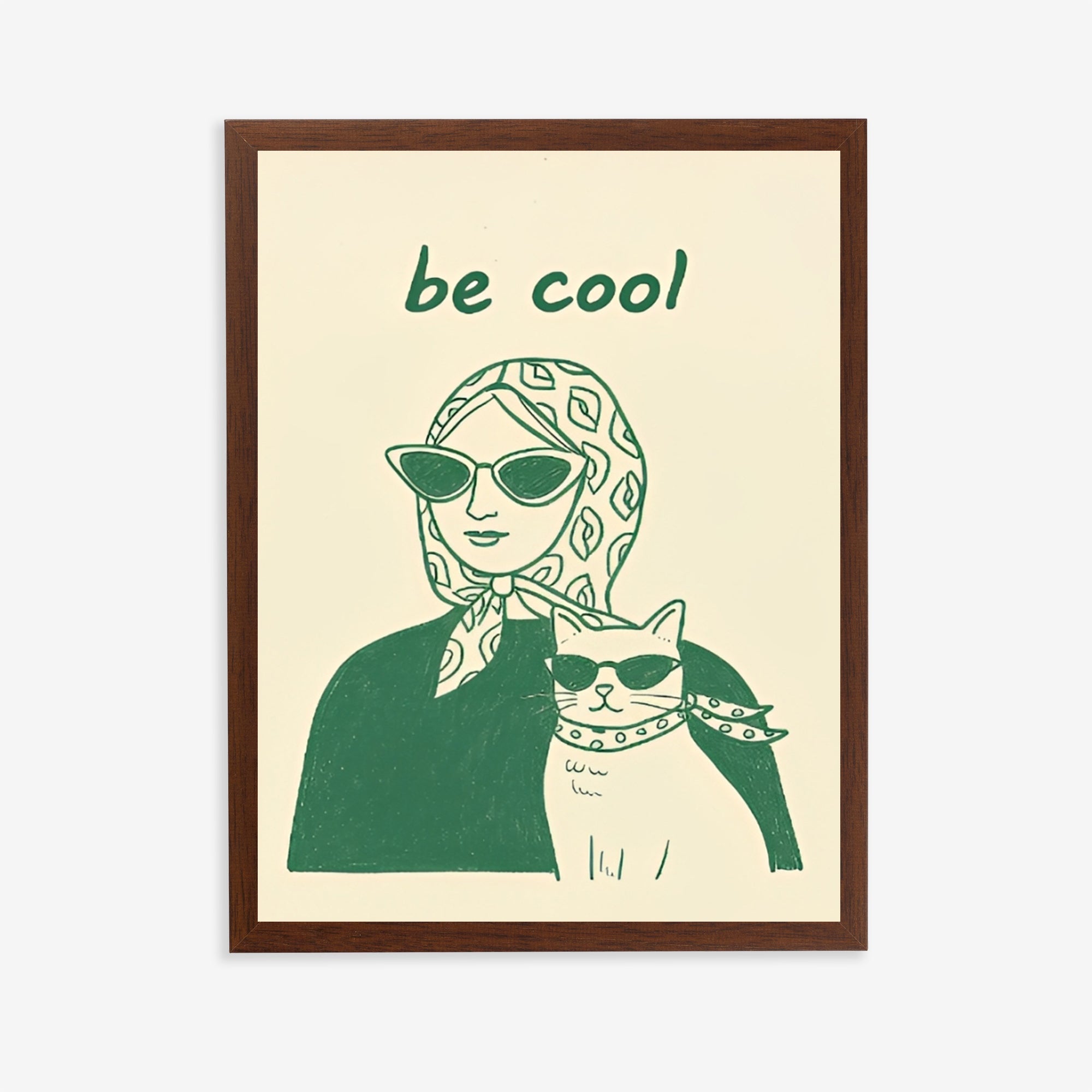 Póster estético minimalista de mujer y gato