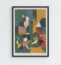 Póster acrílico de gato geométrico mid-century modern