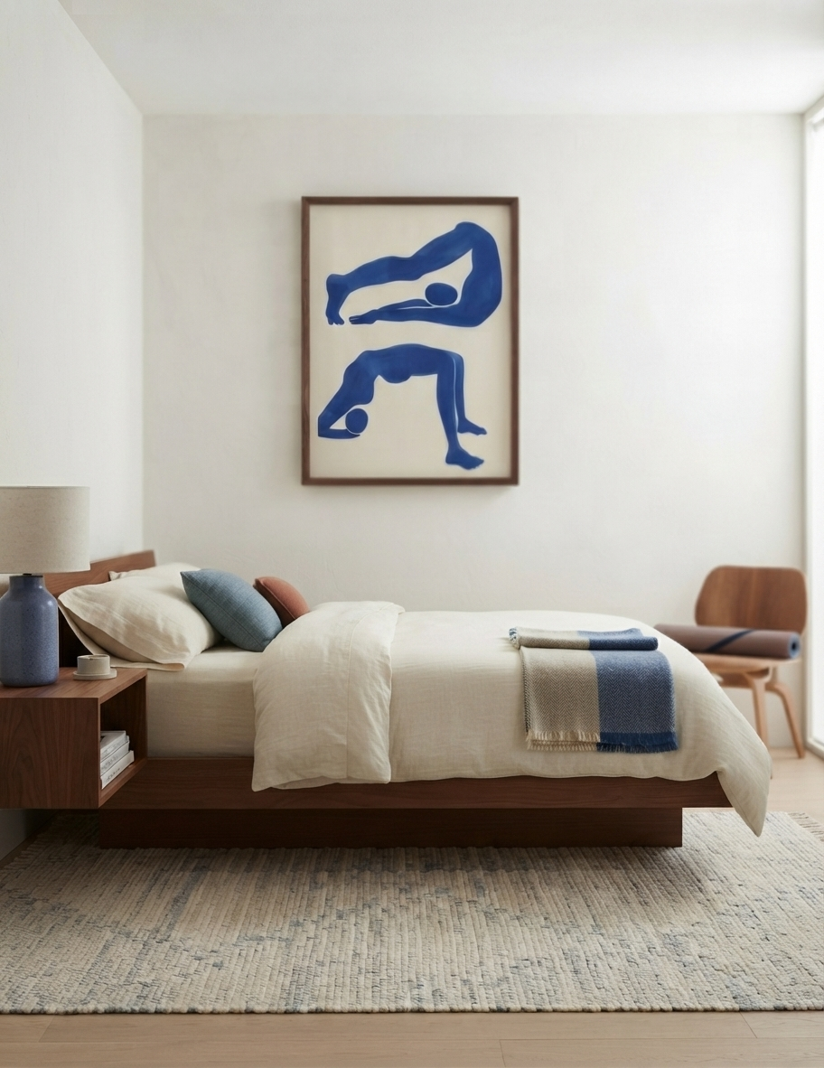 Póster contemporáneo de arte figurativo abstracto en azul
