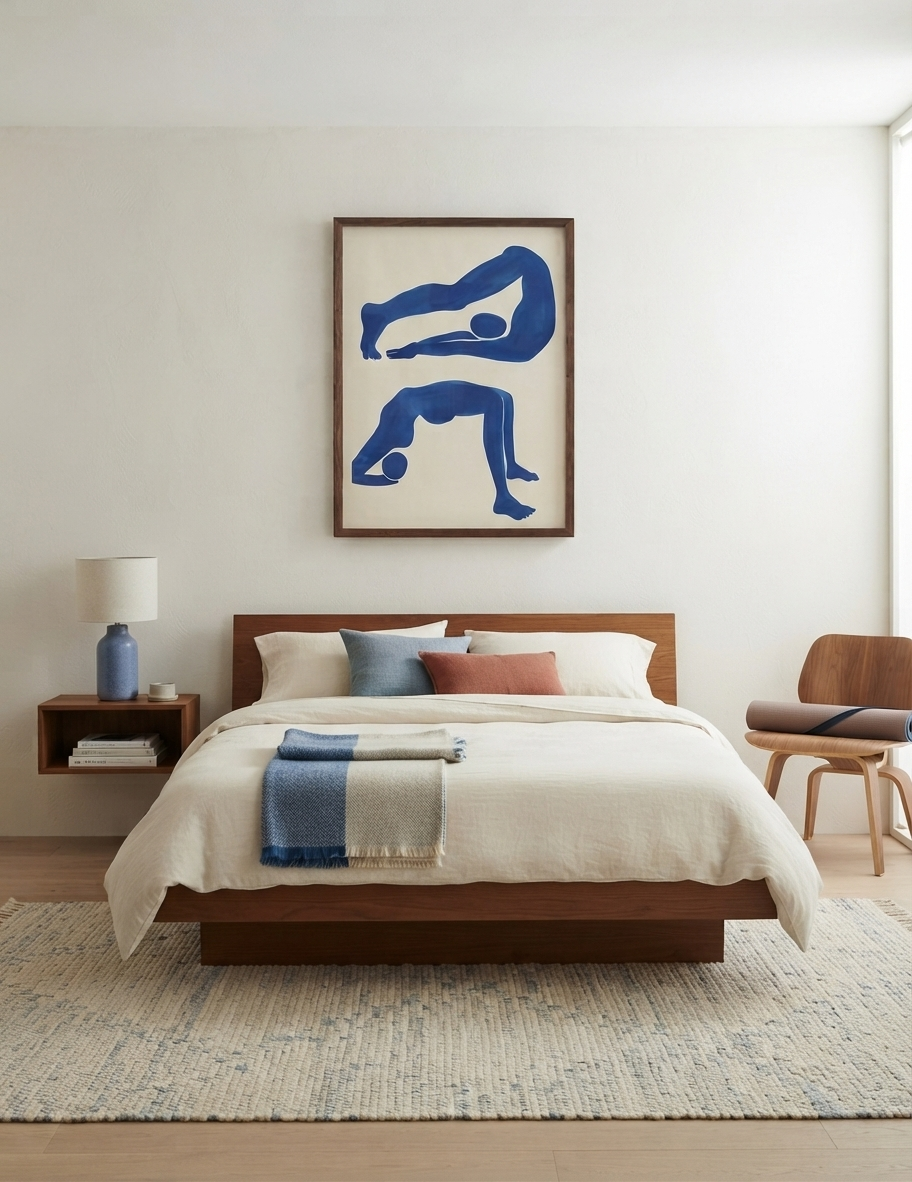 Póster contemporáneo de arte figurativo abstracto en azul