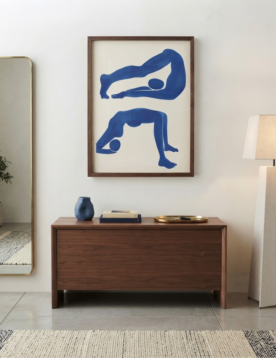 Póster contemporáneo de arte figurativo abstracto en azul