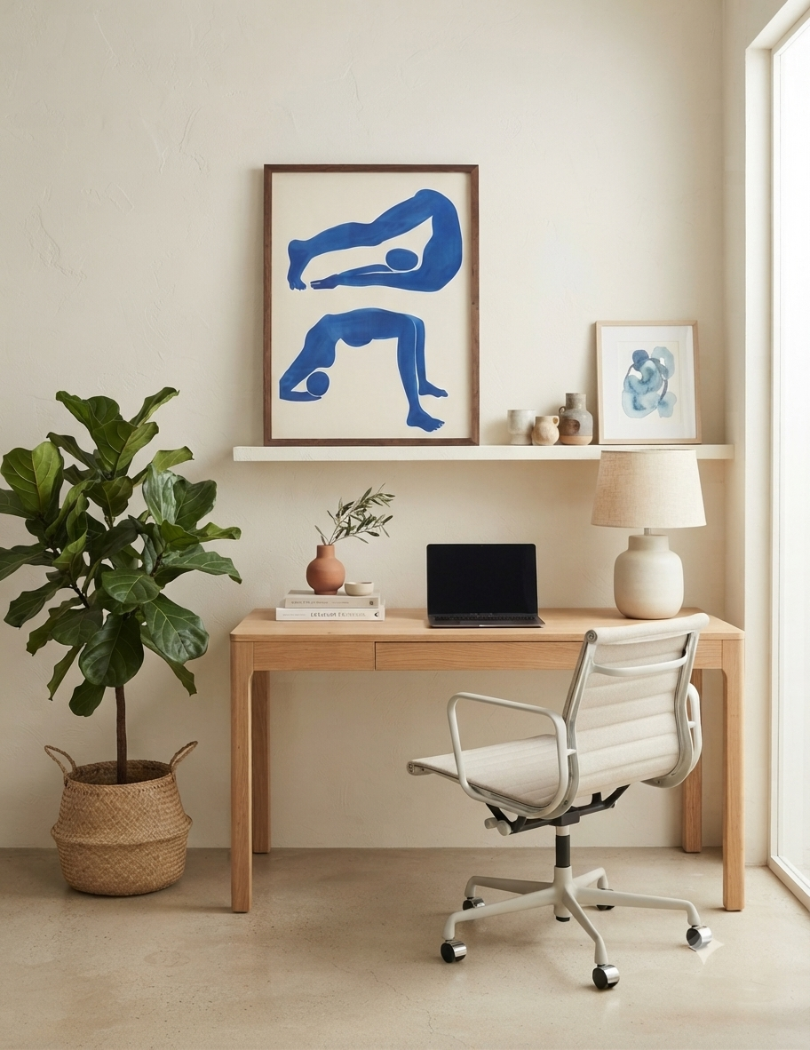 Póster contemporáneo de arte figurativo abstracto en azul