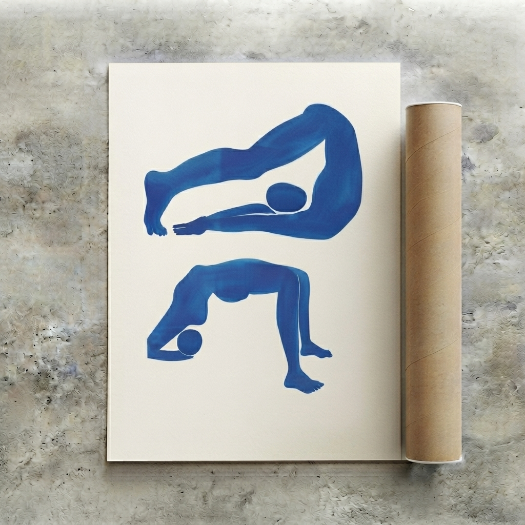 Póster contemporáneo de arte figurativo abstracto en azul
