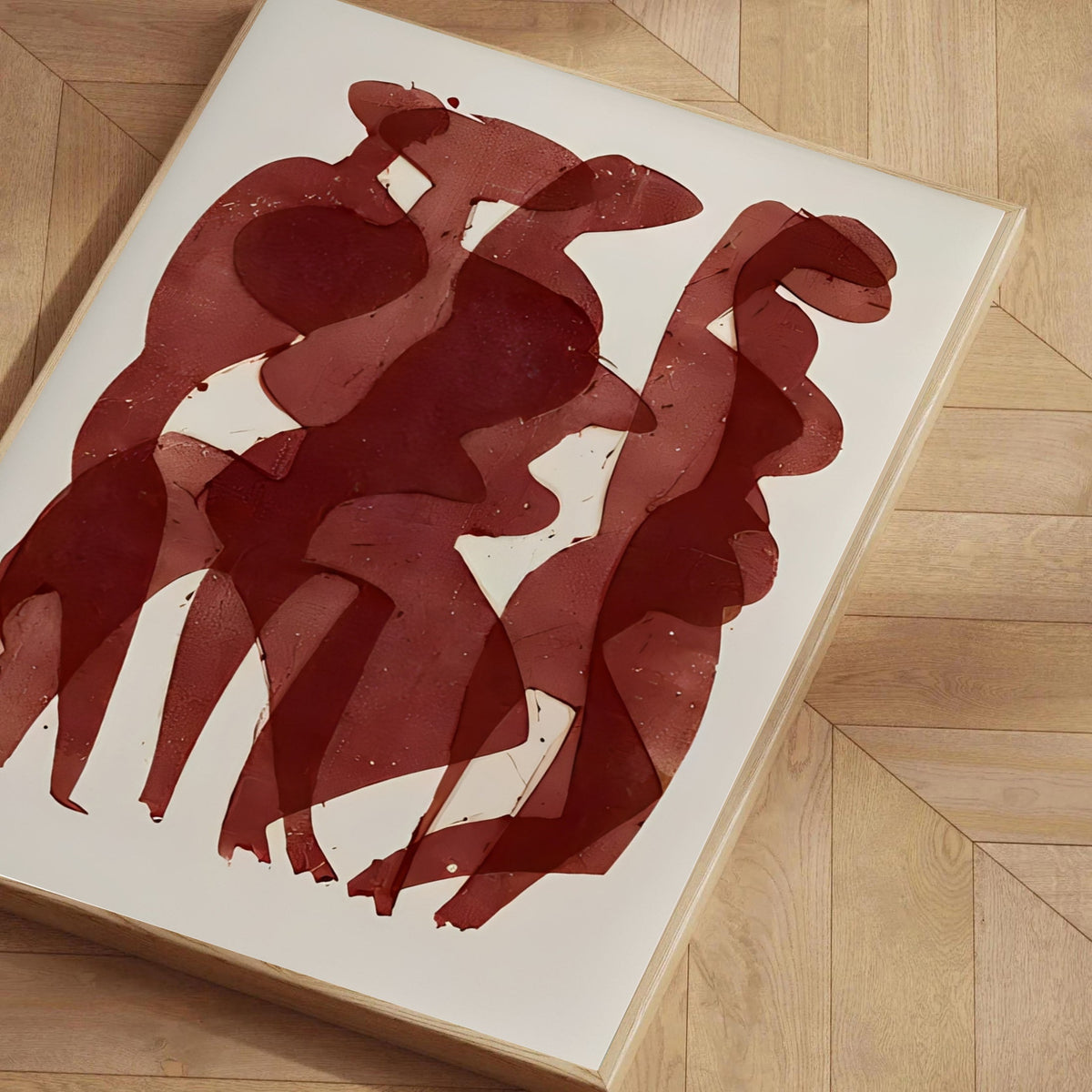 Lámina de arte figurativo abstracto en tonos rojos