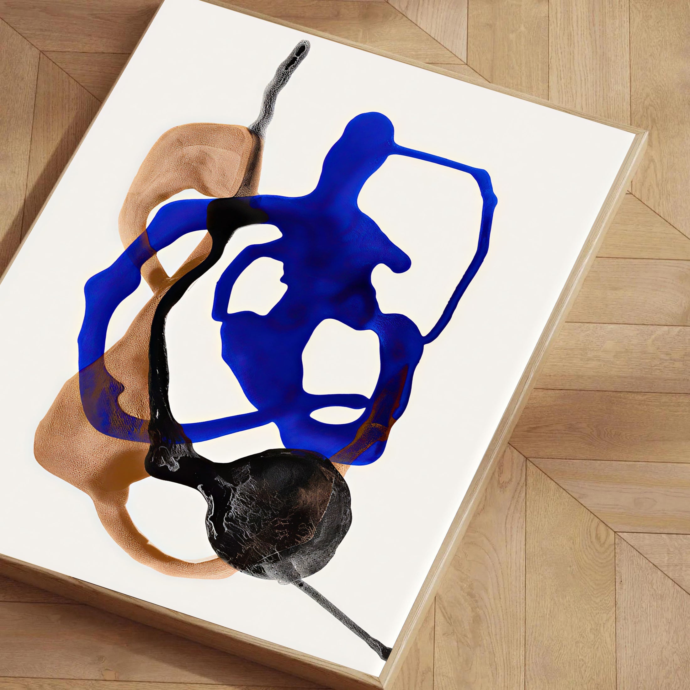 Lámina abstracta moderna en azul y tonos neutros