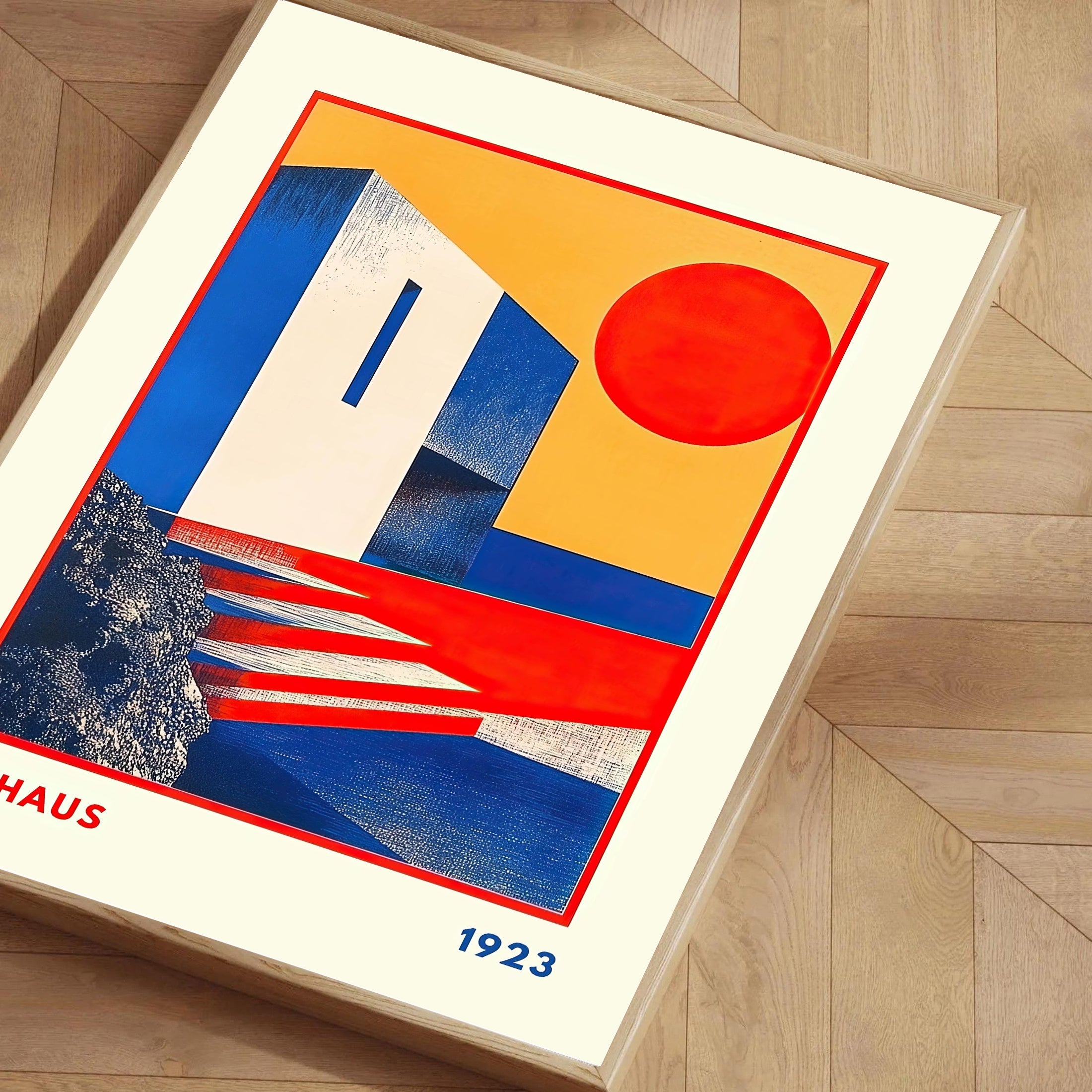 Póster Bauhaus 1923 de arquitectura geométrica