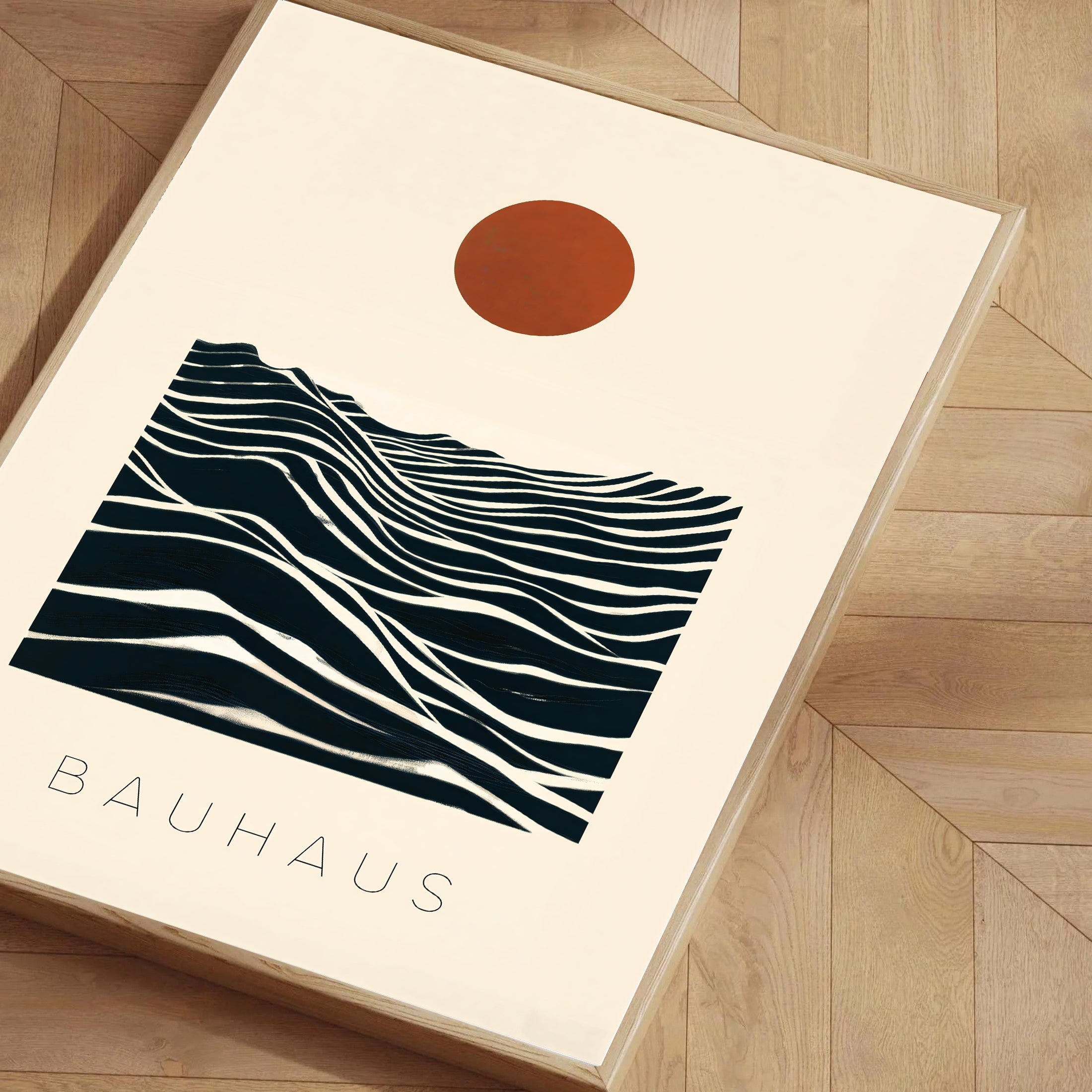 Póster abstracto Bauhaus de sol y olas