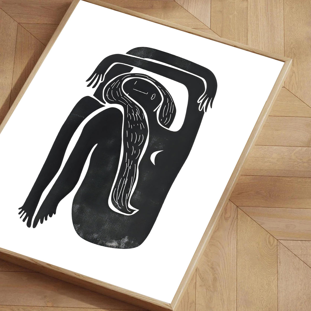 Lámina de arte abstracto minimalista de línea negra
