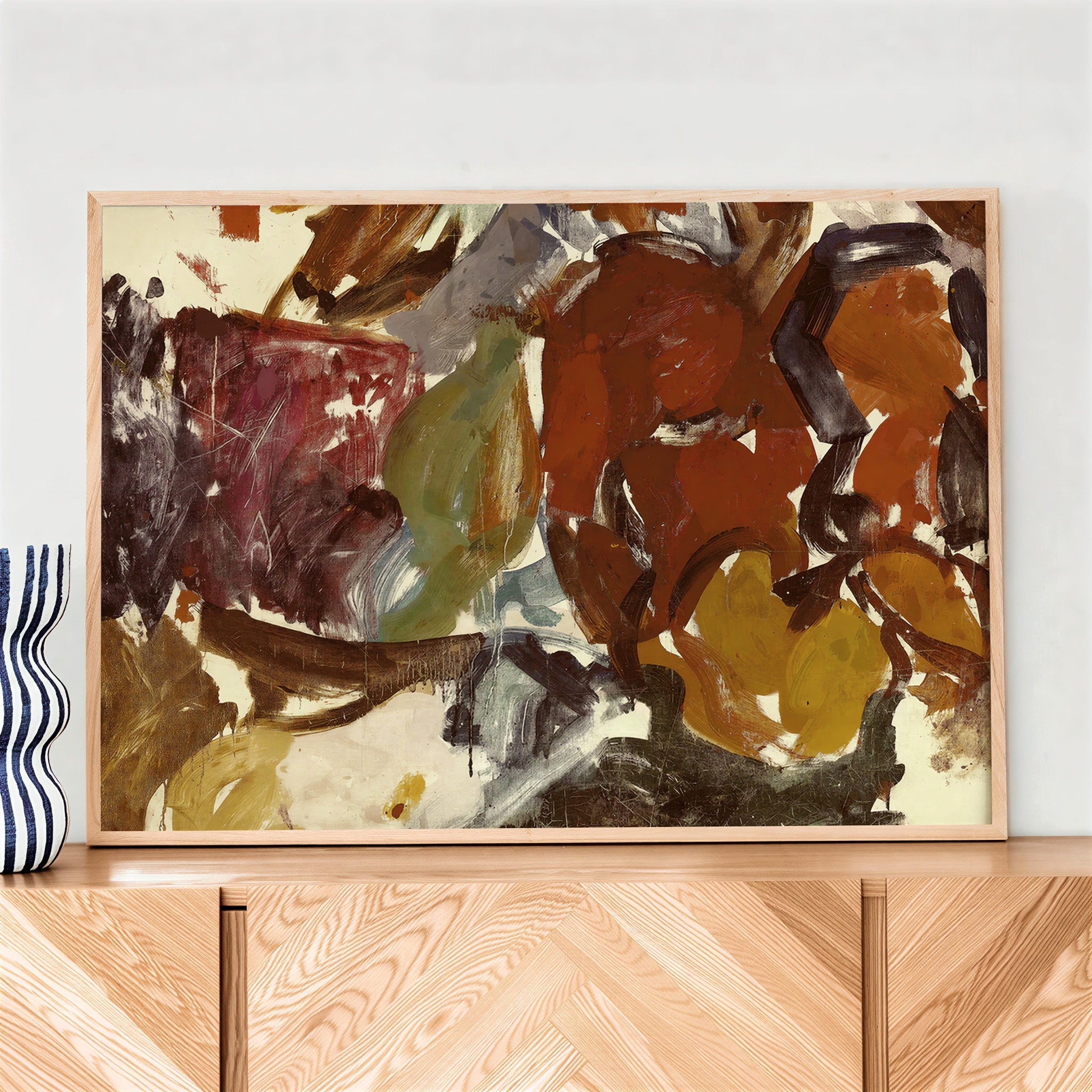 Lámina de arte abstracto en tonos cálidos y terrosos