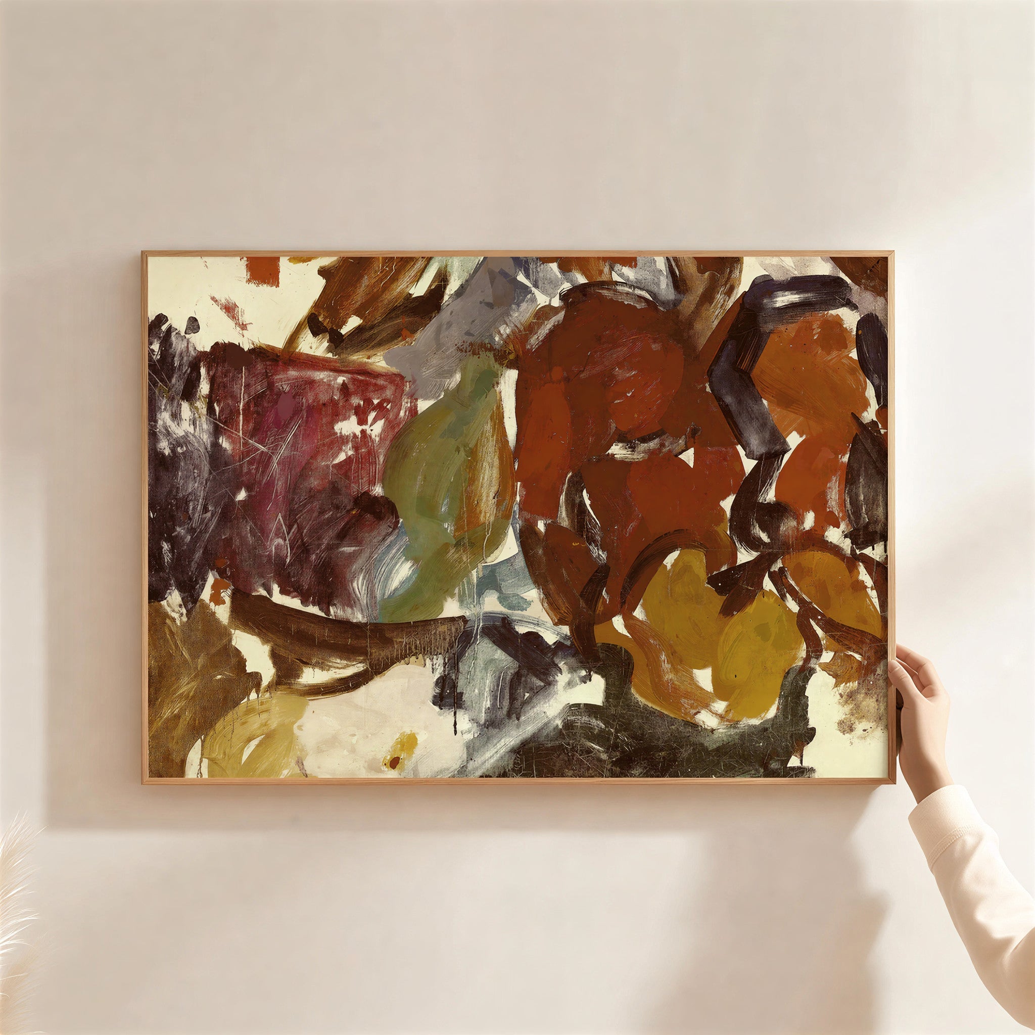 Lámina de arte abstracto en tonos cálidos y terrosos