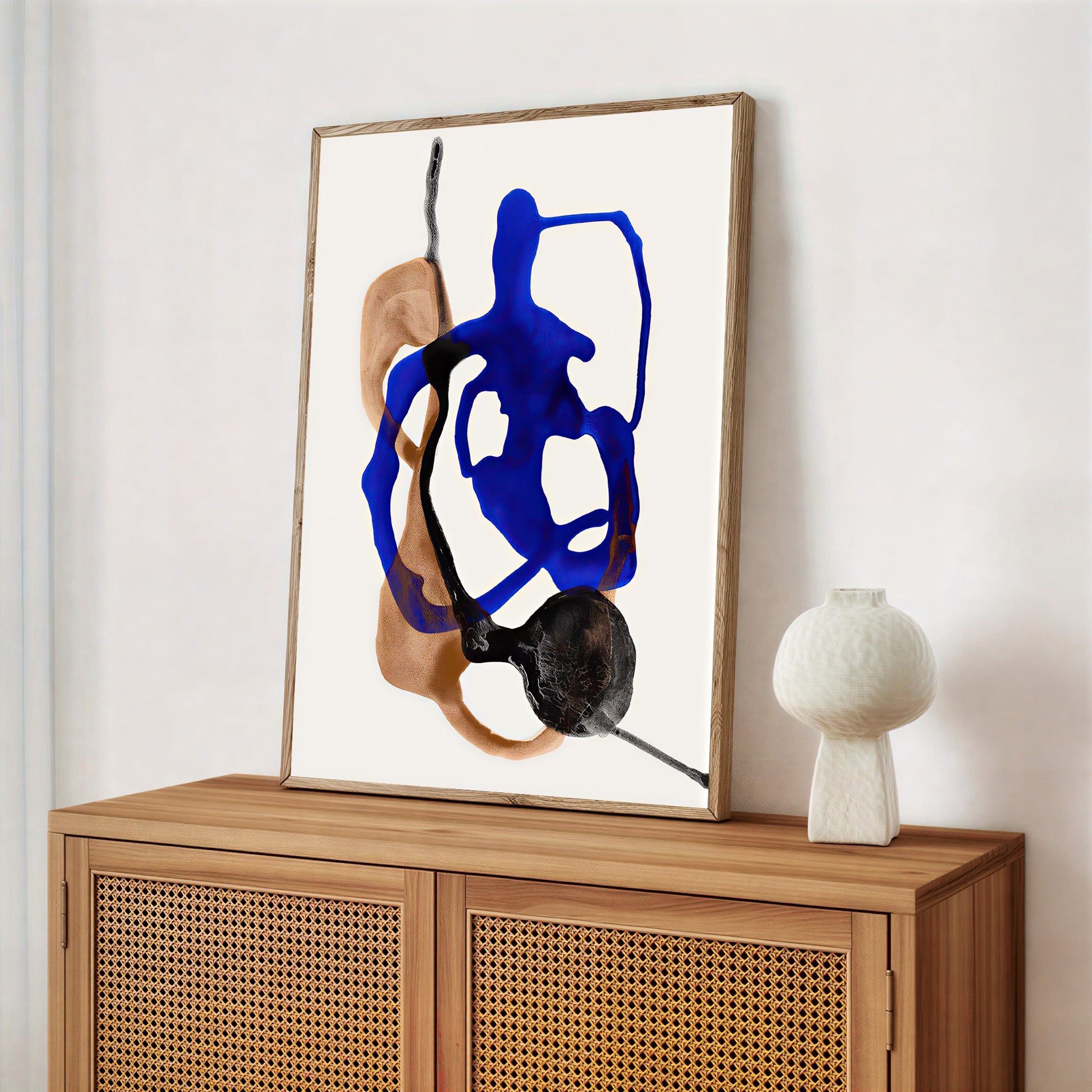 Lámina abstracta moderna en azul y tonos neutros