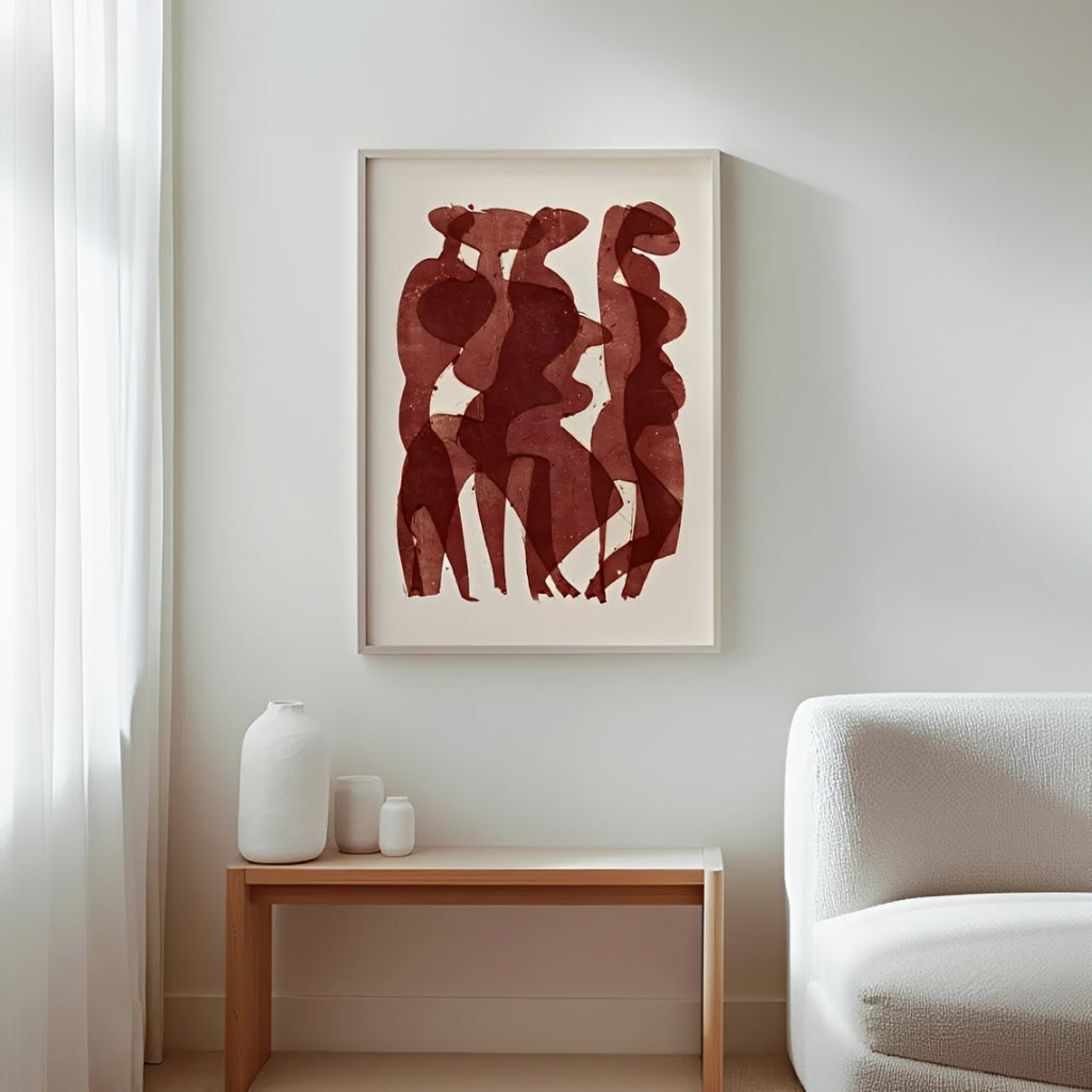 Lámina de arte figurativo abstracto en tonos rojos