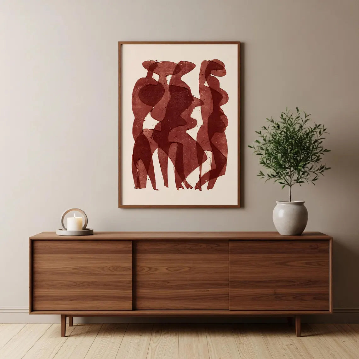 Lámina de arte figurativo abstracto en tonos rojos