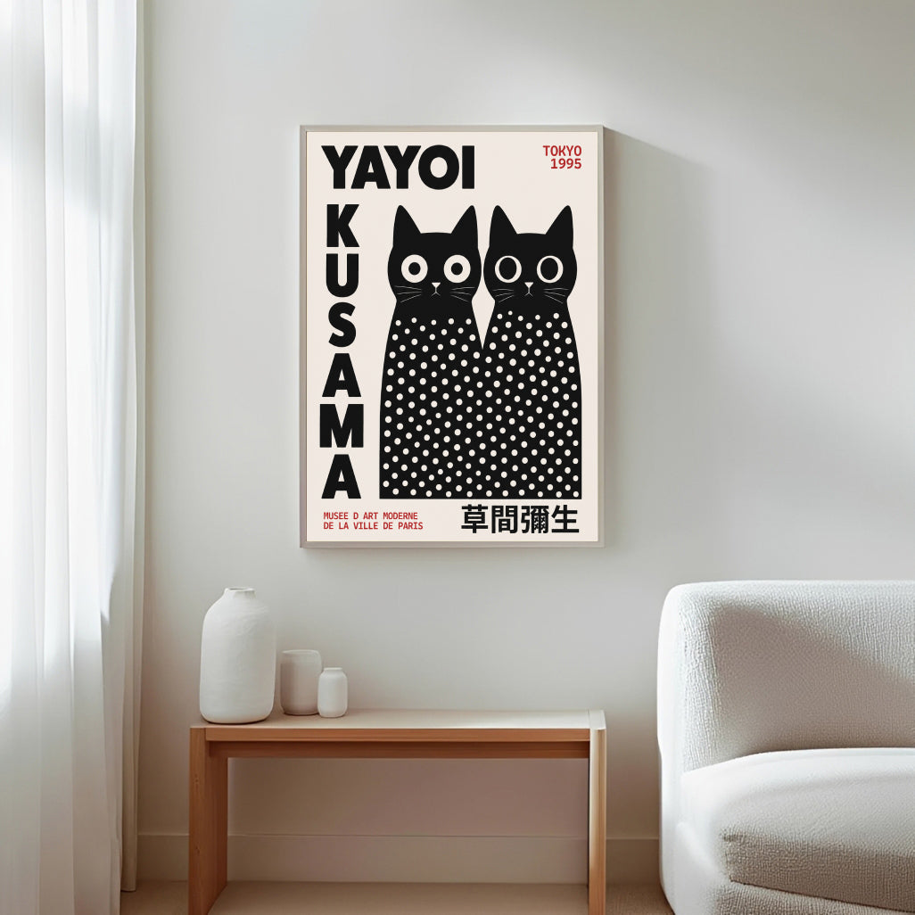 Póster de gato negro inspirado en Yayoi Kusama