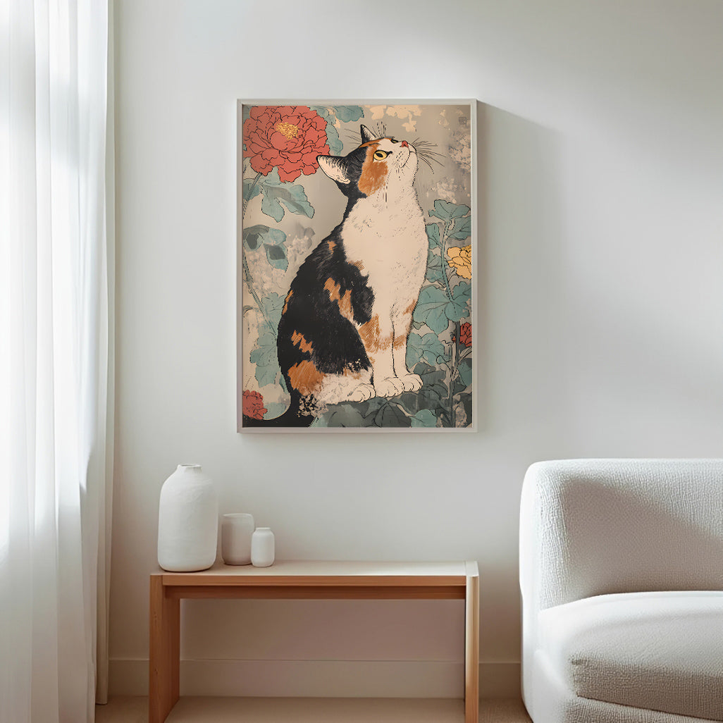Lámina vintage japonesa de gato