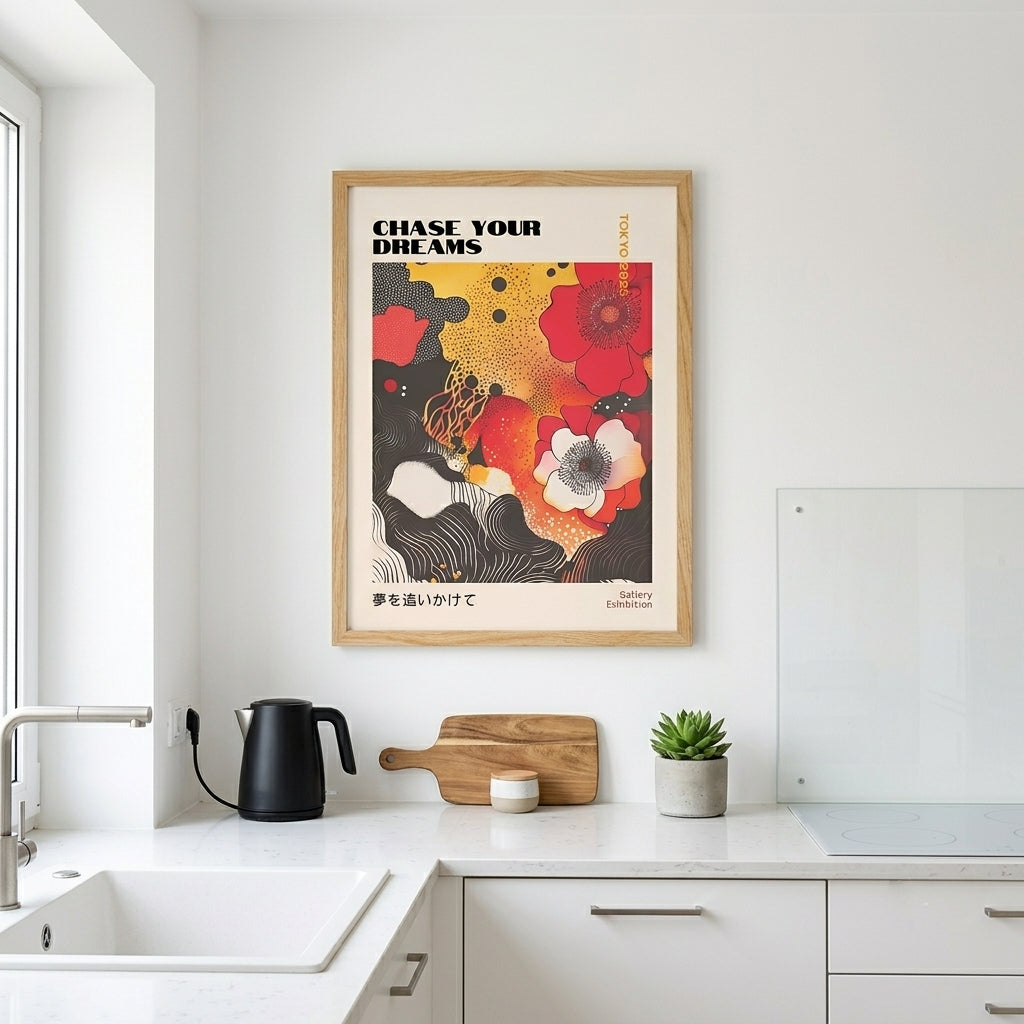 Lámina de arte gráfico japonés con amapolas