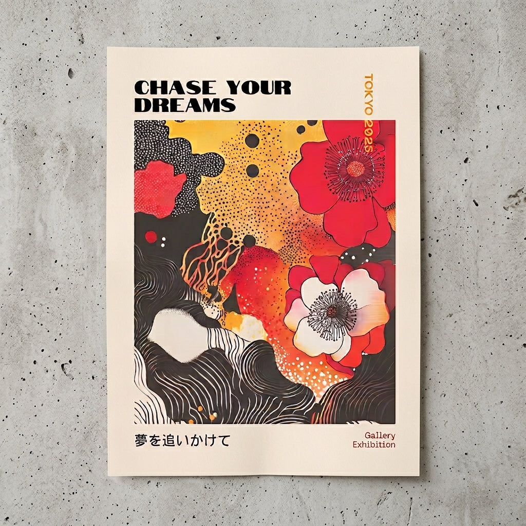 Lámina de arte gráfico japonés con amapolas