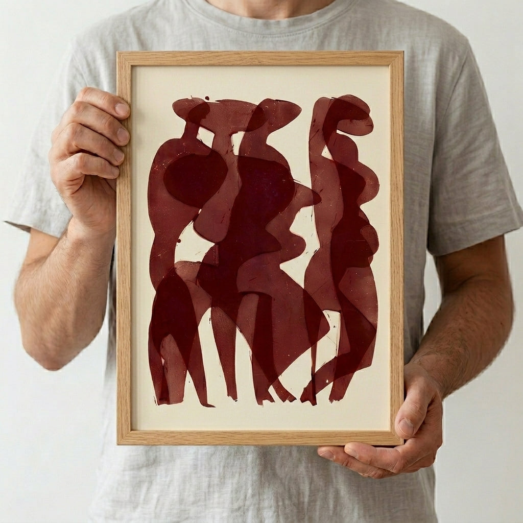 Lámina de arte figurativo abstracto en tonos rojos