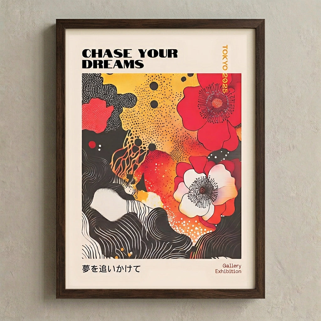 Lámina de arte gráfico japonés con amapolas