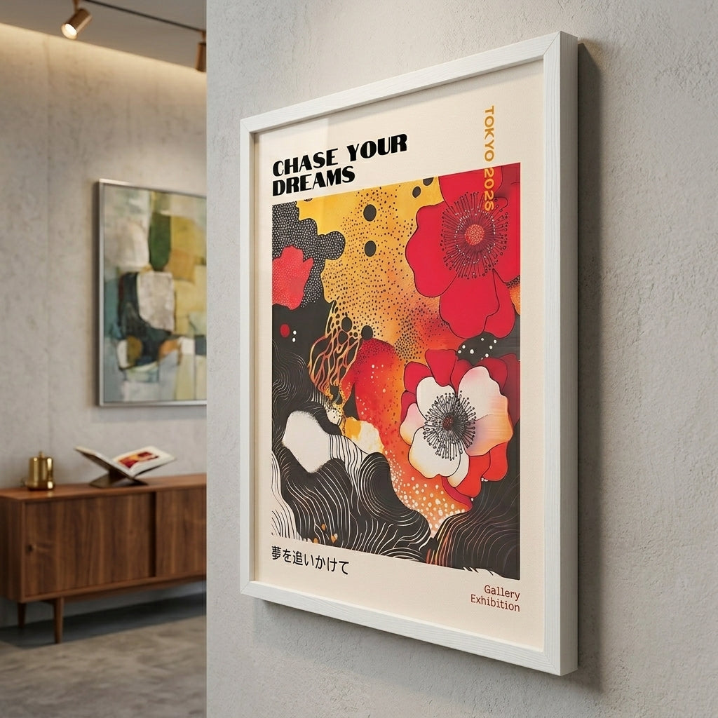 Lámina de arte gráfico japonés con amapolas