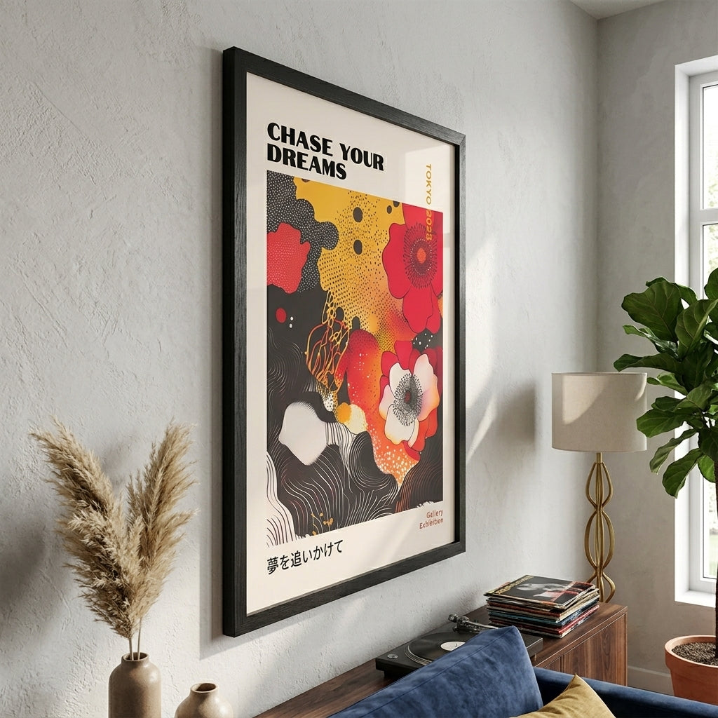 Lámina de arte gráfico japonés con amapolas
