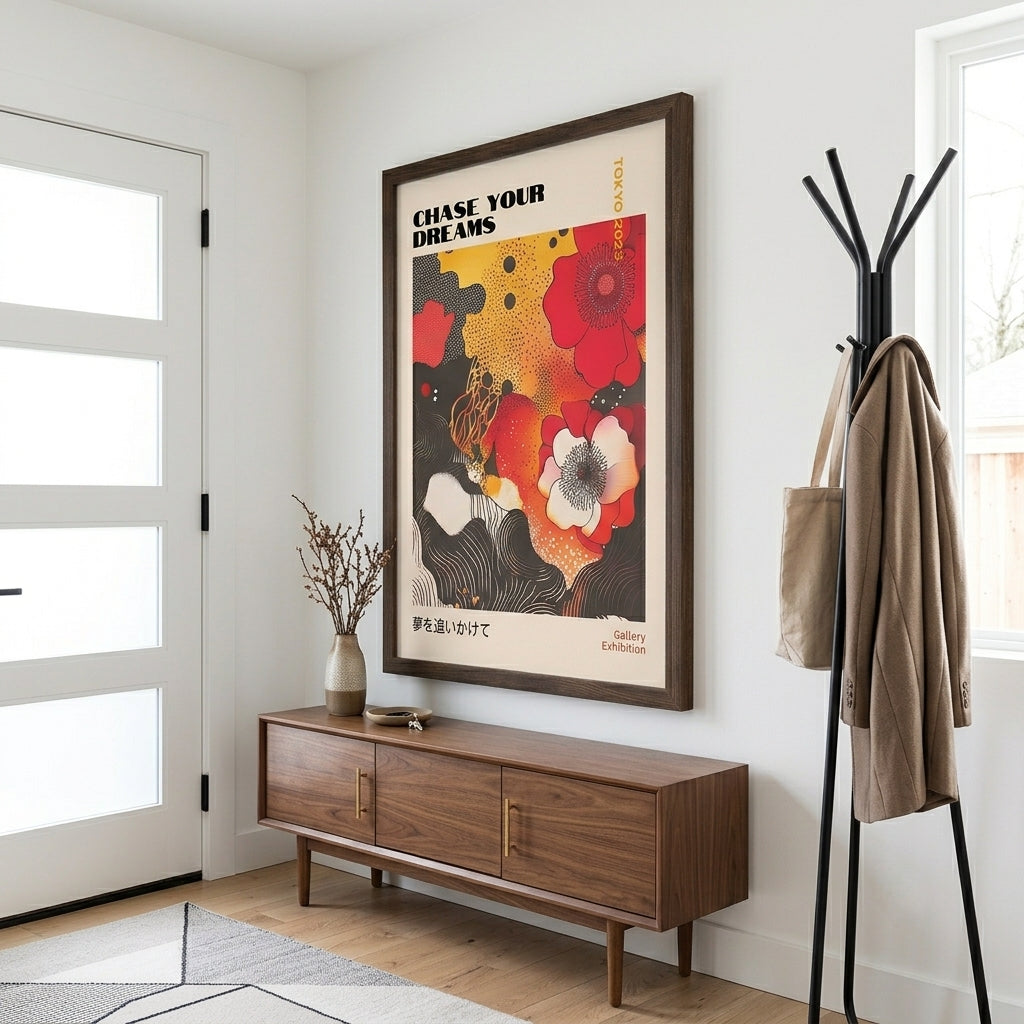 Lámina de arte gráfico japonés con amapolas