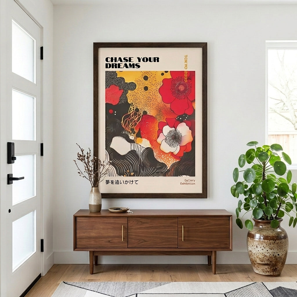 Lámina de arte gráfico japonés con amapolas