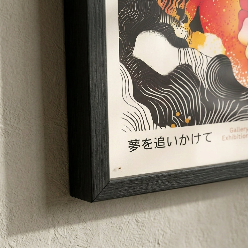 Lámina de arte gráfico japonés con amapolas