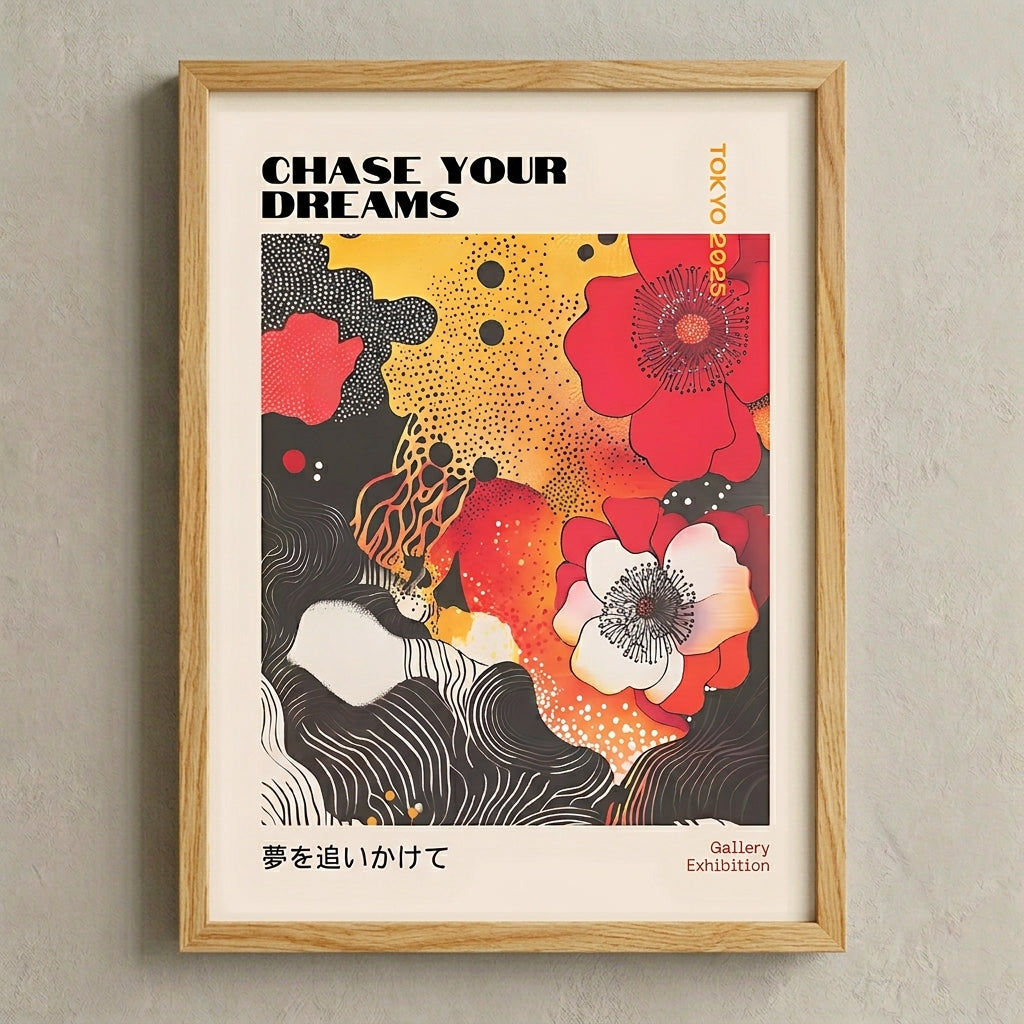 Lámina de arte gráfico japonés con amapolas