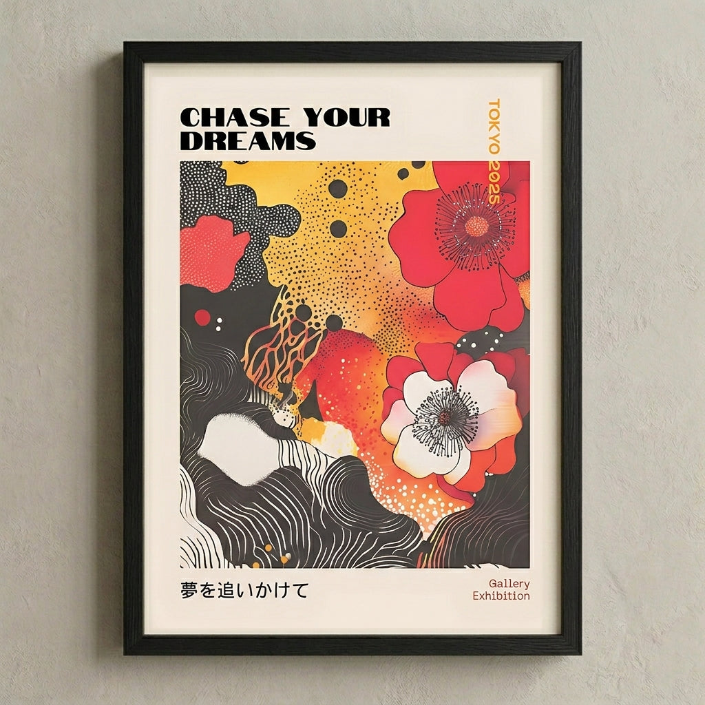 Lámina de arte gráfico japonés con amapolas