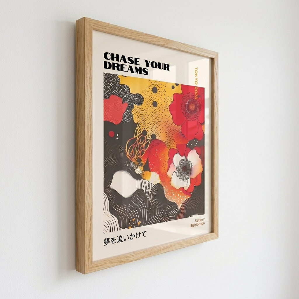 Lámina de arte gráfico japonés con amapolas