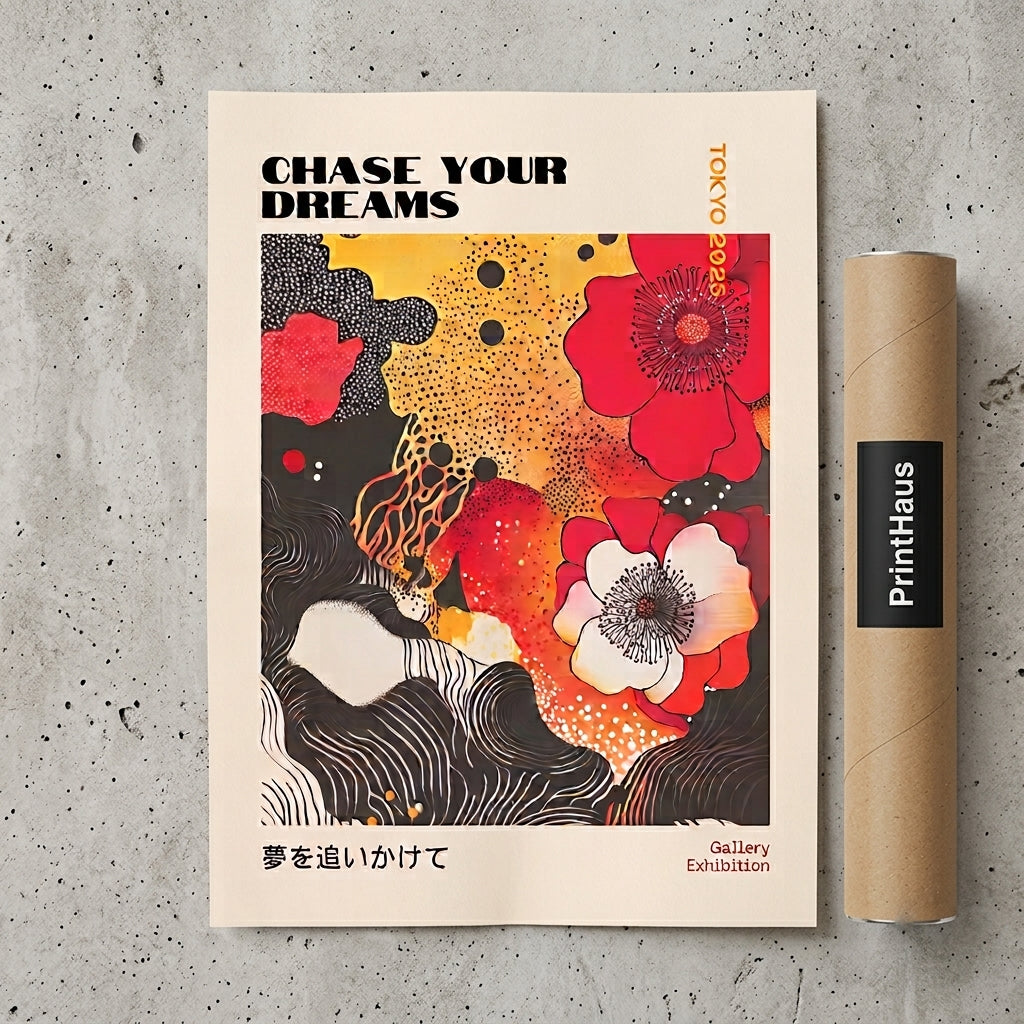 Lámina de arte gráfico japonés con amapolas