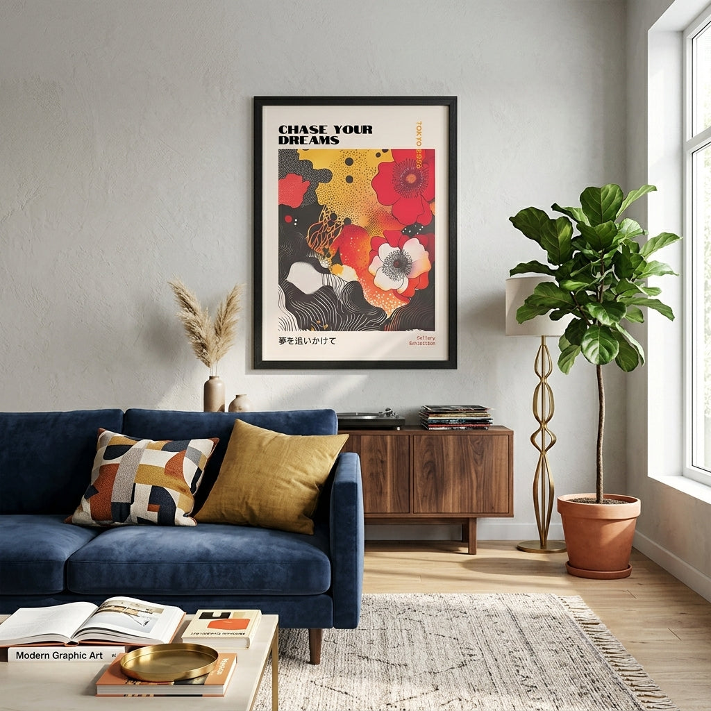 Lámina de arte gráfico japonés con amapolas