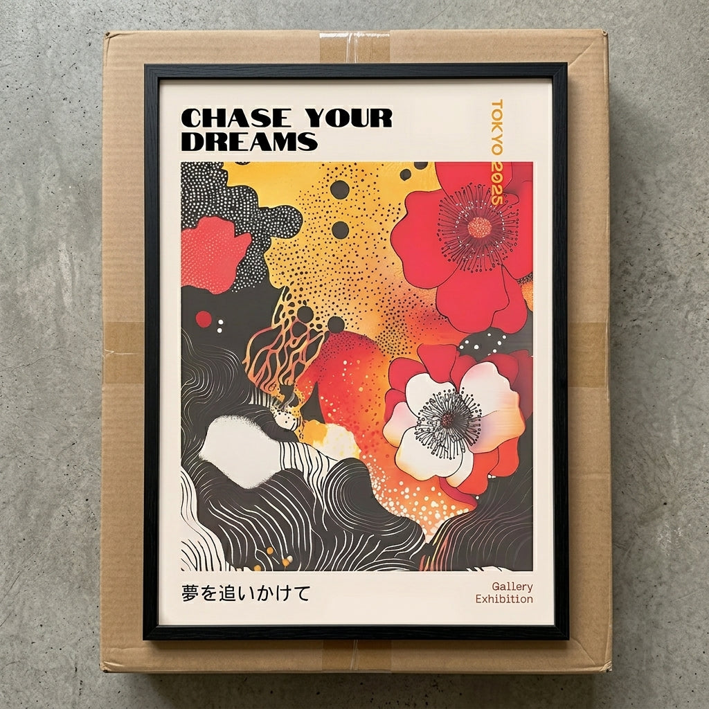 Lámina de arte gráfico japonés con amapolas