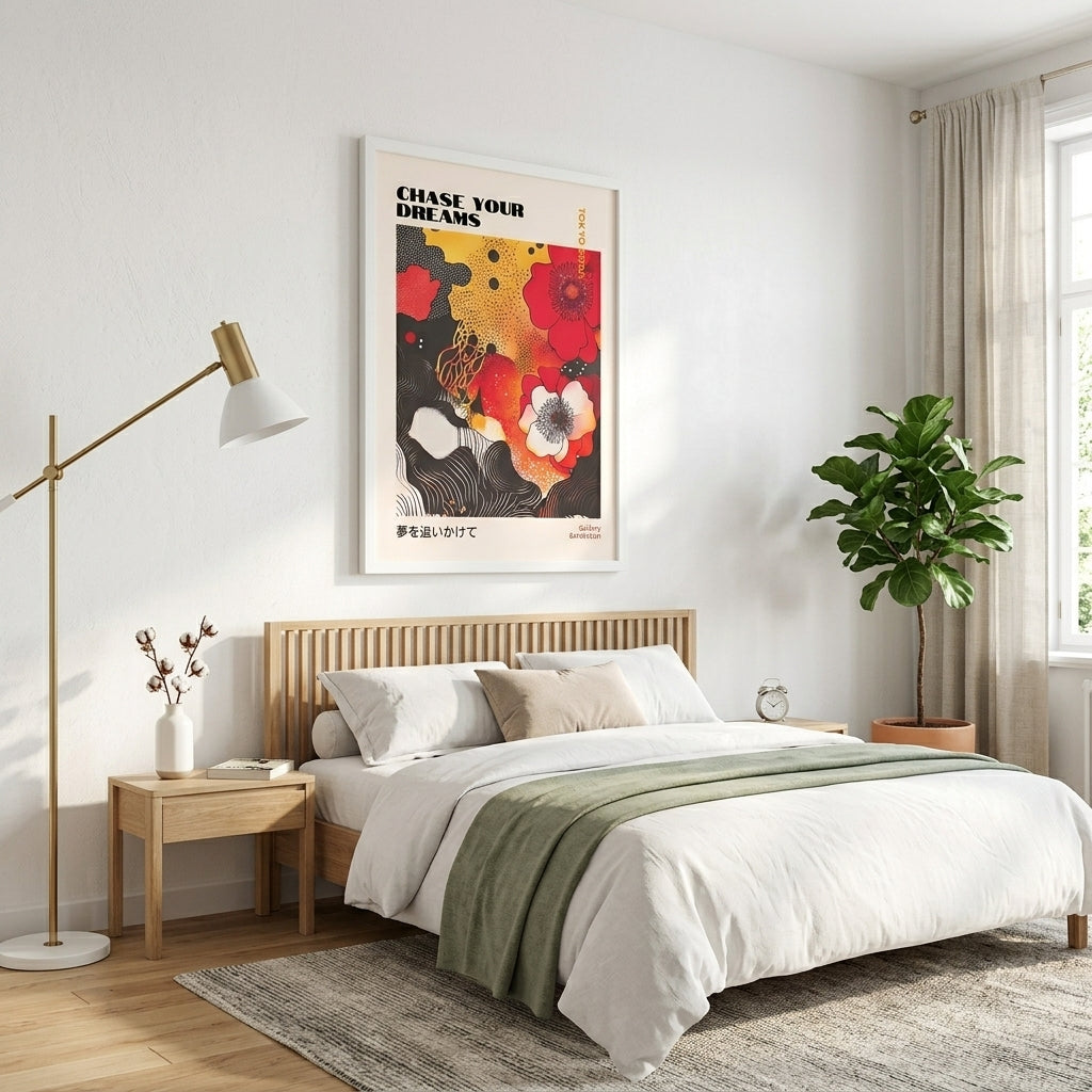 Lámina de arte gráfico japonés con amapolas