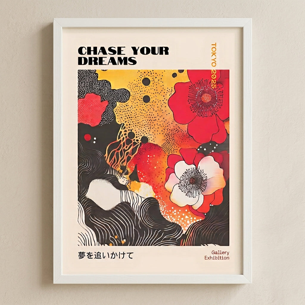 Lámina de arte gráfico japonés con amapolas