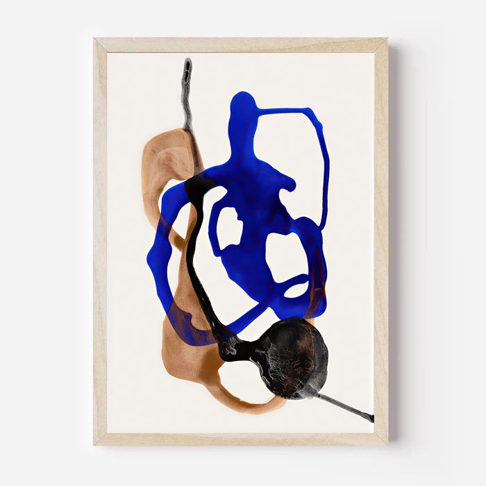 Lámina abstracta moderna en azul y tonos neutros