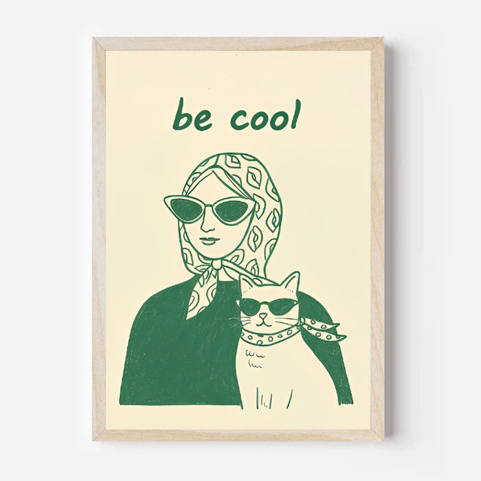 Póster estético minimalista de mujer y gato