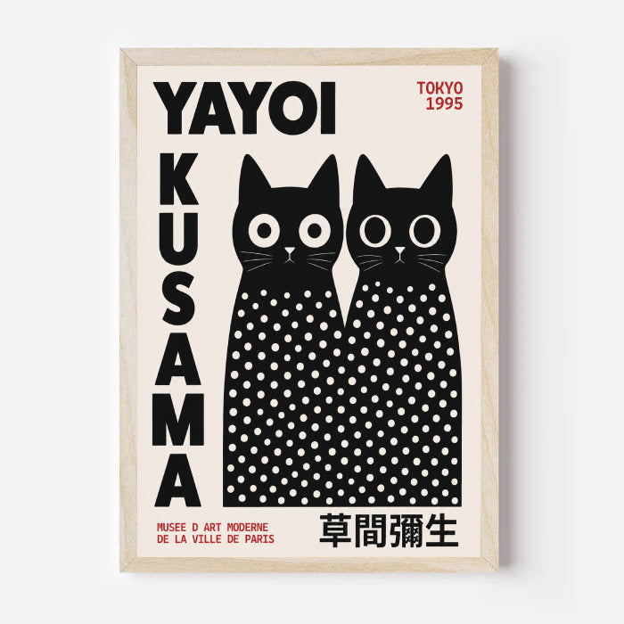Póster de gato negro inspirado en Yayoi Kusama
