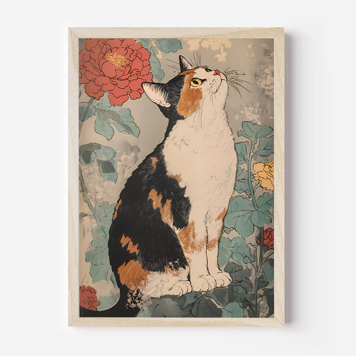 Lámina vintage japonesa de gato