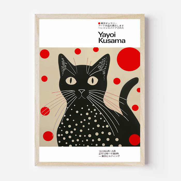 Lámina de gato negro con lunares inspirada en Yayoi Kusama