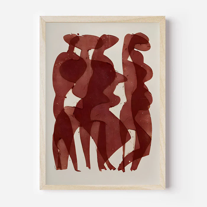 Lámina de arte figurativo abstracto en tonos rojos