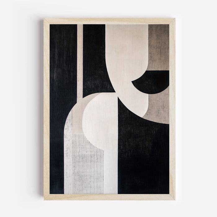 Lámina de arte abstracto geométrico en negro y beige