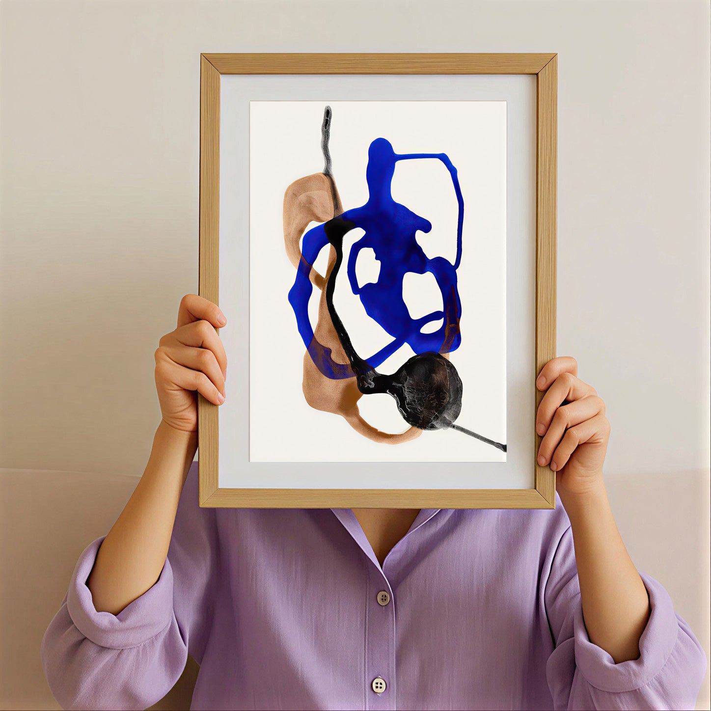 Lámina abstracta moderna en azul y tonos neutros