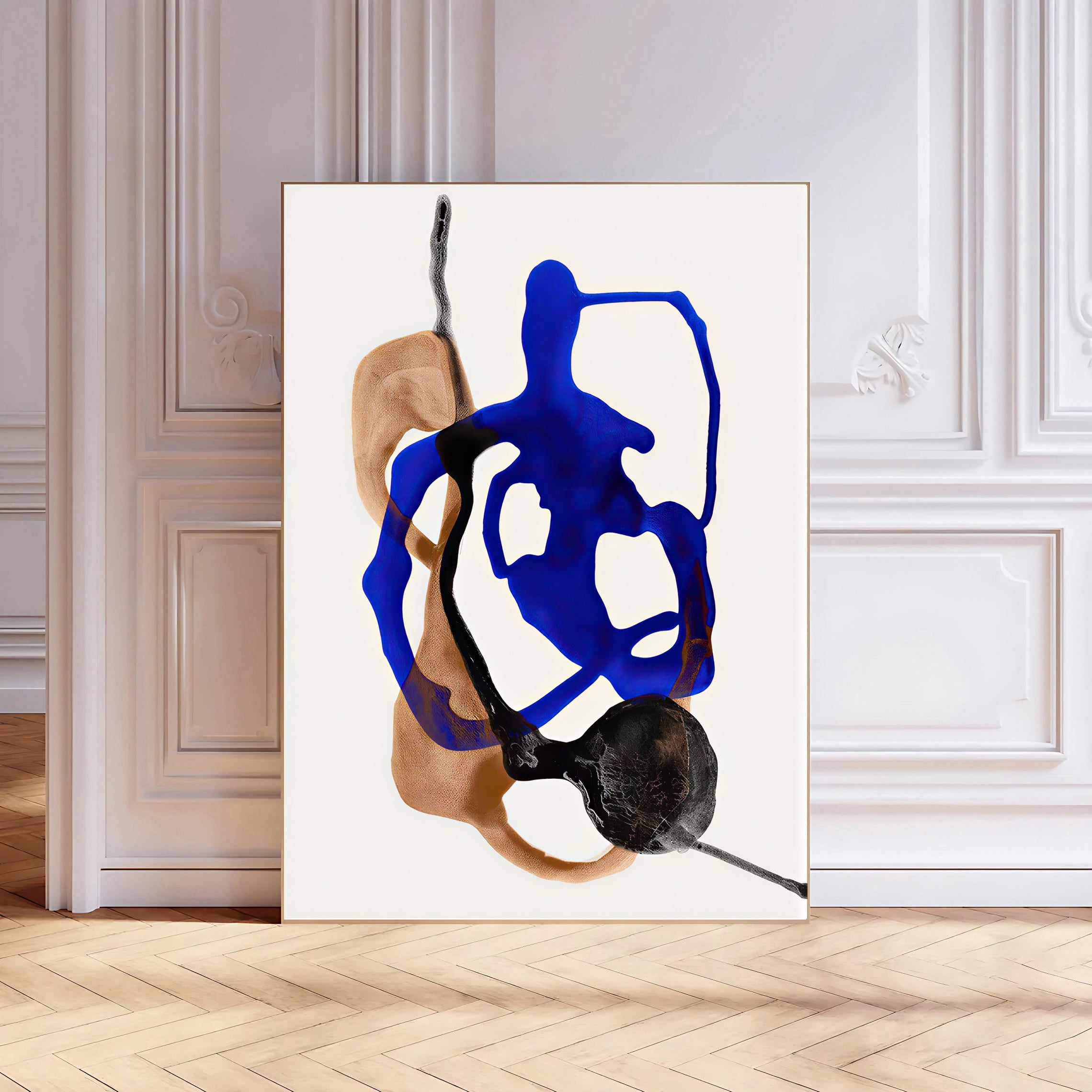 Lámina abstracta moderna en azul y tonos neutros