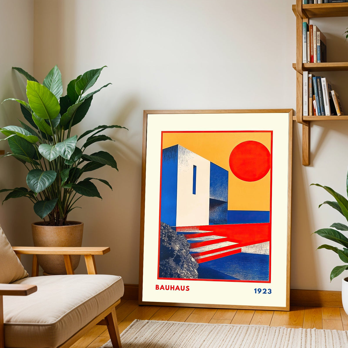 Póster Bauhaus 1923 de arquitectura geométrica