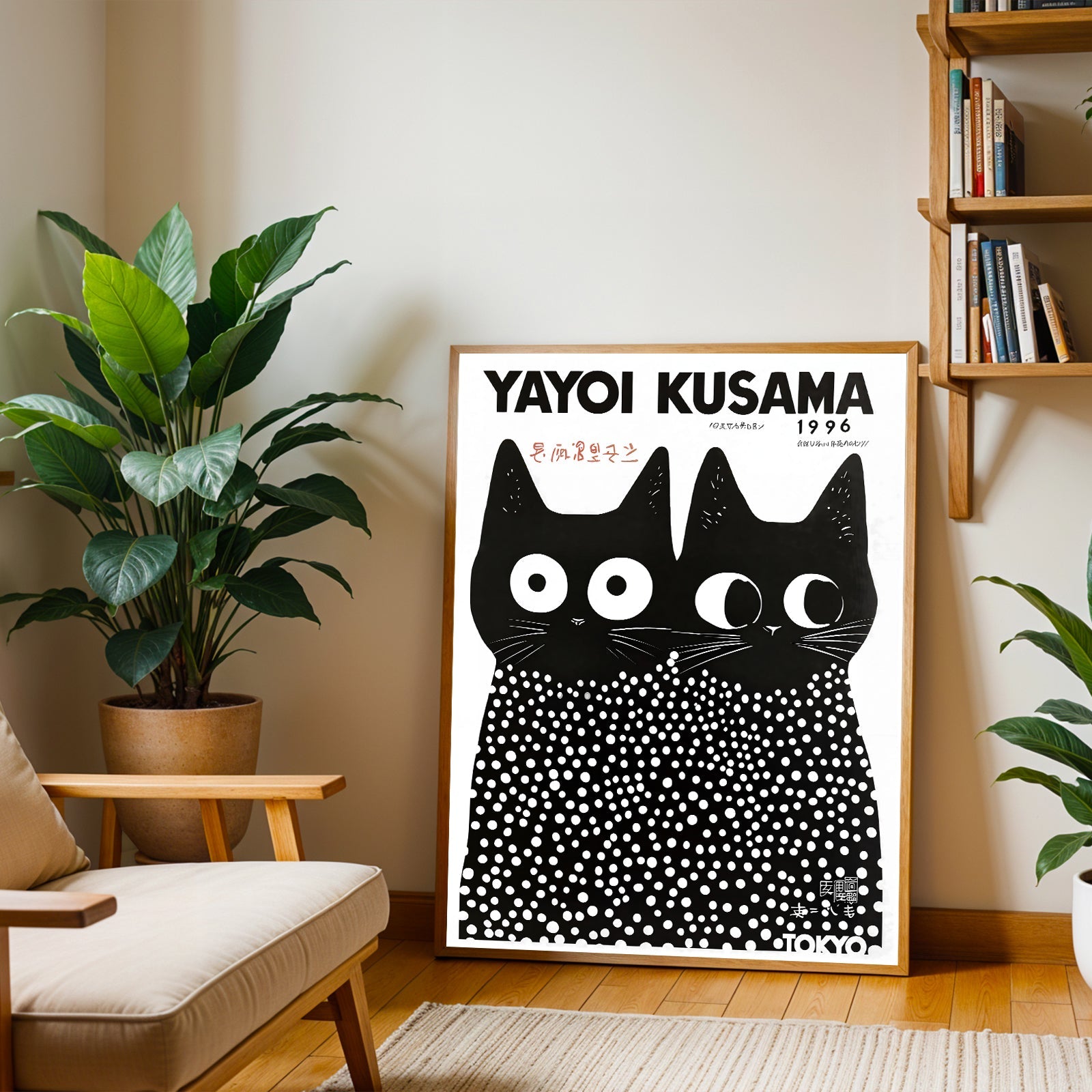 Póster de gato Yayoi Kusama (1996) – Decoración de pared con lunares